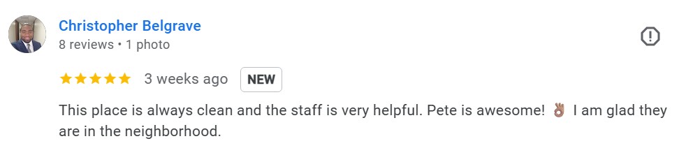 Google review from Christopher Belgrave